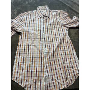 Peter Millar Shirt Mens Medium Orange Brown Plaid Long Sleeve‎ Button Up
